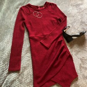 Open Shoulder Asymmetrical Sweater Dress